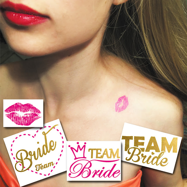 Metallic gold and pink wedding tattoos: team bride designs