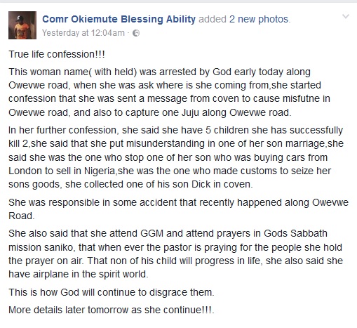 SHOCKING!! Witch Caught in Delta, Her Confession Of What She Has Been Doing Will Shivers Down Your Spine