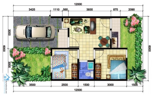  Denah rumah minimalis 3 kamar ukuran 5x12  Terbaru 2020 