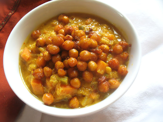 Curried Lentil Soup with Roasted Chickpeas