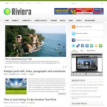 Riviera blog template. template image slider blog. magazine blogger template style. wordpress theme to blogger