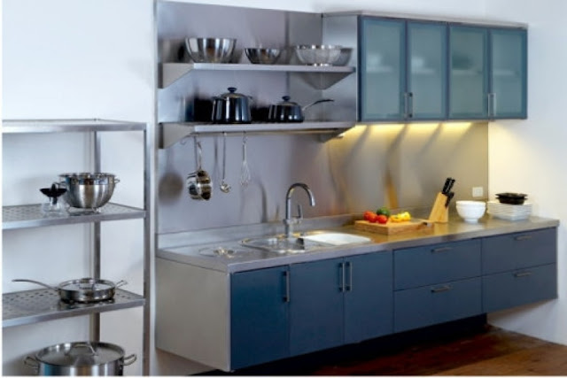 Dapur minimalis warna biru