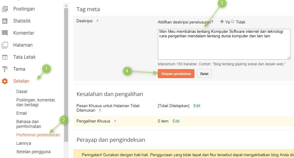 Cara Memasang Meta Deskripsi di Blog