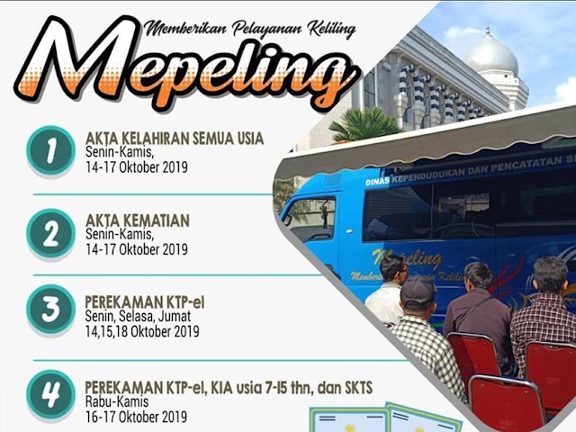 Jadwal dan Lokasi Mepeling Disdukcapil Kota Bandung 14 - 18 Oktober 2019