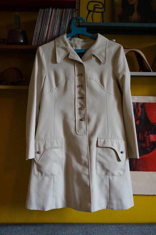 70s 1970 spring canvas coat mod beige manteau années 70 vintage