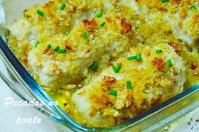 Lombos de pescada gratinados com pão picado