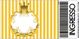 Golden Crown in Yellow and Blue Ticket Invitations.