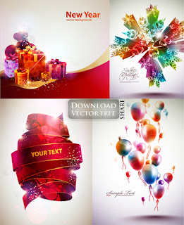 Background gifts, balloon, ribbon for new year vector 1209