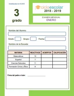 Examen Mensual Tercer grado 2018-2019