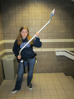 Me on service day cleaning with a vacuum