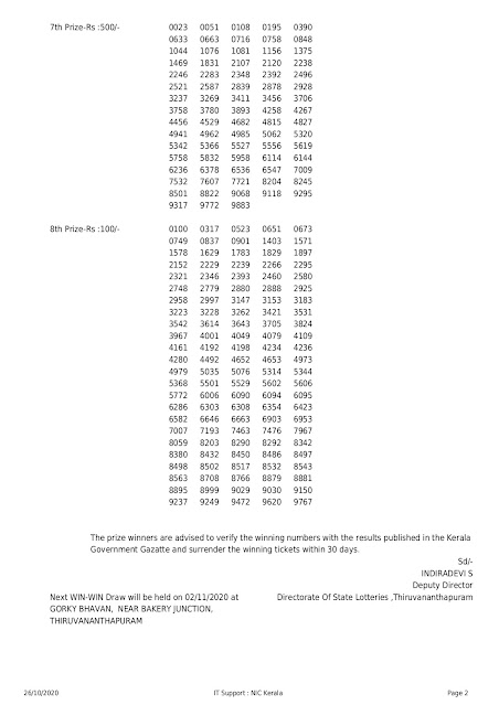 Win Win Lottery Result,Today Lottery,Weekly Lotteries,LIVE Kerala Lottery Result 26-10-2020 Win Win W-587 Results Today,win-win-w-587-lottery-result