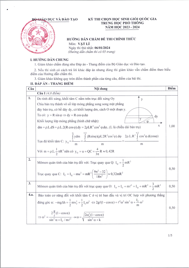 ĐỀ THI HỌC SINH GỎI QUỐC GIA MÔN VẬT LÝ - năm 2023 -2024