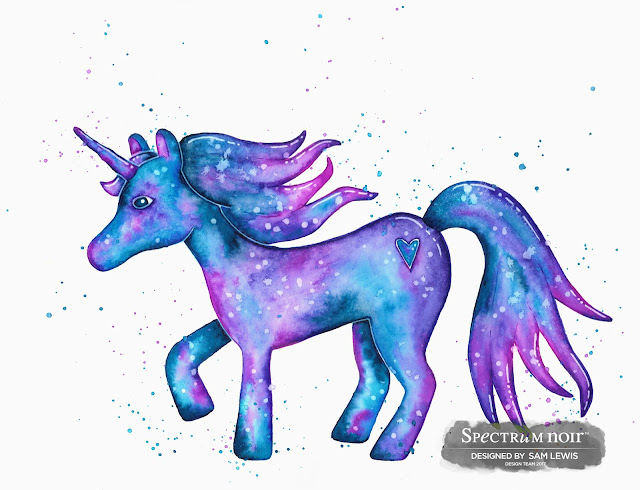 Watercolour Unicorn by Sam Lewis AKA The Crippled Crafter. Featuring Spectrum Aqua Markers.