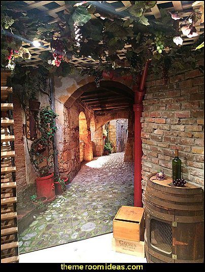 Tuscany Vineyard Style decorating - Tuscan Wall mural stickers - Tuscan themed kitchen accessories - grape decor - Tuscan theme decor - Wine barrel decor - rustic decor - Venice Italy decorating ideas - Italian Cafe - Old World  furniture - luxury bedding - tuscan themed bedroom decor - Tuscany kitchen decor