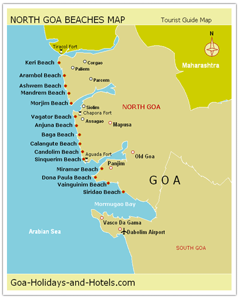 tourist map of goa. North Goa Map with beaches