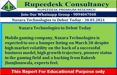 Nazara Technologies to Debut Today - Rupeedesk Reports