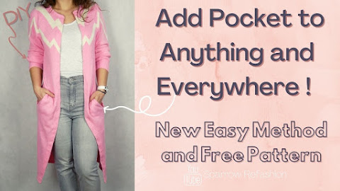 How To Add Pocket To Anything ! |easy sewing | free pocket pattern  