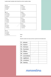 11 to 20 number names practice pdf