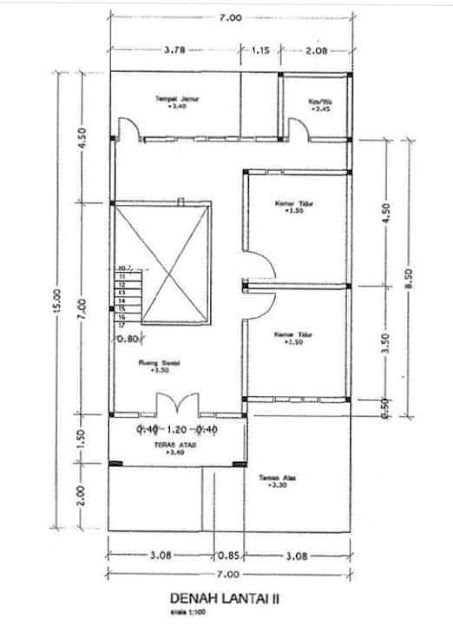 Contoh Desain Rumah Tipe 90 Luas Tanah 7x15 m2 2 Lantai Gambar Denah 