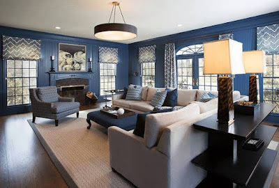 Perpaduan Warna Ruang Tamu abu abu biru navy - Living Room gray and navy blue color