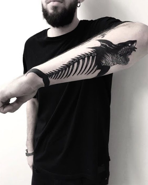 skeleton-shark-forearm-tattoo