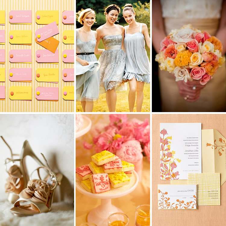 yellow and coral wedding invitations