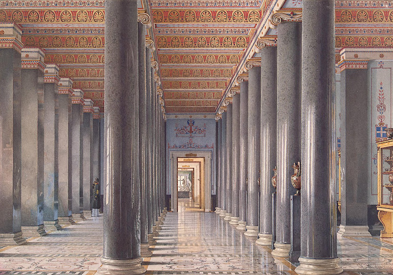 Interiors of the New Hermitage. The Room of Graeco-Etruscan Vases by Konstantin Andreyevich Ukhtomsky - Architecture, Interiors Drawings from Hermitage Museum