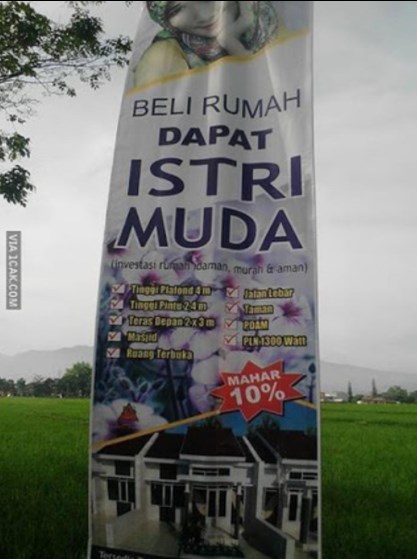 Bagi jomblo yg mau beli hunian, beli aja di sini. Lumayan kan dapat istri muda juga.