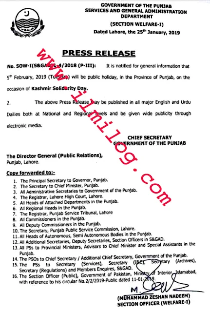 Press Release National Holidays 2019