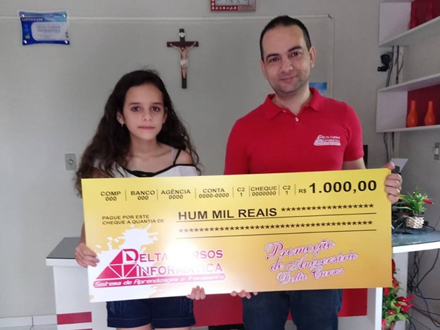 Mais um aluno ganha premiação de R$ 1 mil reais na Delta Cursos Informática em Cocal