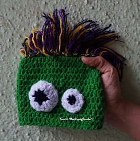 free crochet pattern, donation, crochet headwear, free crochet headwear pattern, free crochet preemie baby cap pattern, free crochet monster cap pattern, free crochet preemie monster baby cap pattern, Oswal Cashmilon, Vardhaman Millennium,