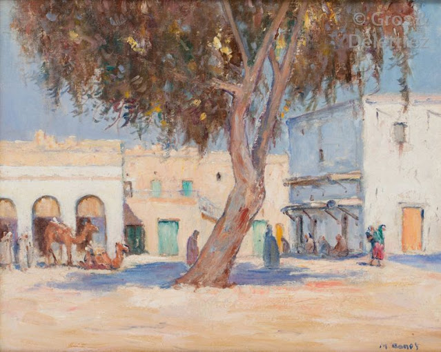 Place animée en Algérie - Marcel Canet (Français - 1875-1959) - Huile sur carton fort - 37x46cm