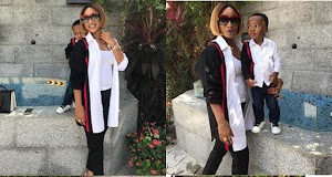 Tonto Dike And Son, Andre Rock Matching Outfit As They Step Out Together