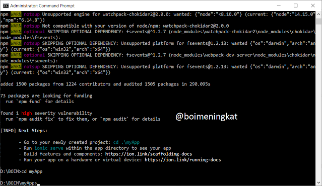 Cara Instal Ionic Framework di Windows 7/8/10