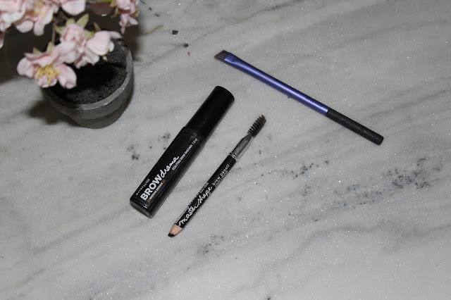 Maybelline brow drama and master shape brow pencil with the real techniques brown brush