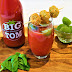 Bloody Mary garnished with Blue Cheese Stuffed Olives and  Cucumber & Basil infused ice cubes