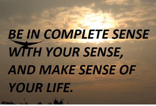 BE IN COMPLETE SENSE WITH YOUR SENSE, AND MAKE A SENSE OF YOUR LIFE.