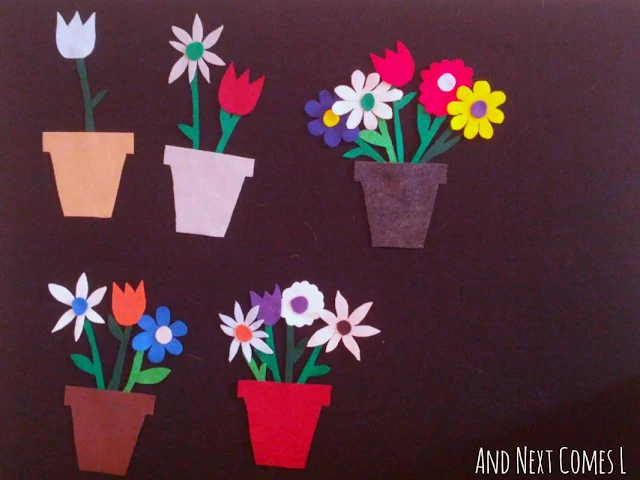 Flowers on the felt board as part of a flower counting game