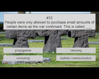 People were only allowed to purchase small amounts of certain items as the war continued. This is called ___. Answer choices include: propaganda, rationing, censoring, ballistic communication