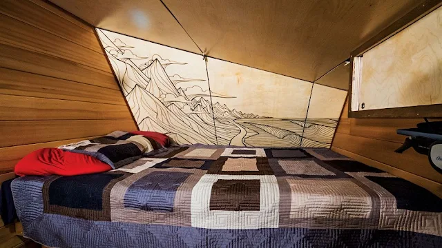 snowboarders tiny house