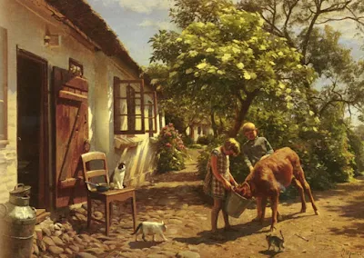 Feeding The Calf painting Peder Mork Monsted