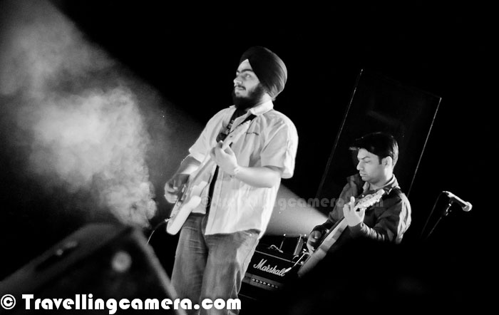 Before everyone forget about amazing Winter Carnival by Adobe India, I thought of sharing another Photo Journey with two inhouse bands of Adobe - Wishing Well & Sattav (सत्त्व). Although I have least details about these two bands but the performances were brilliant and hope that photographs below would be able to show you the passion of these folks...Neeraj Kakoty, a prerelease program associate, sets the pace with his power drumming. His style of immaculate drumming is the back bone of all that Level 8 used to do. A drummer by the age of 13, he grew up listening to Deep Purple, Black Sabbath, Iron Maiden et all and idolizes the drumming gods like Neil Peart, Dave Weckl, DannyCarey (Tool) and Steve Gadd. After watching his idols perform live and playing for a band that opened for the 'Gypsy Kings' a few years back in Canada, he has always dreamt of having his own band. Besides the passion for the drums, he is a storehouse of good humor and wackiest jokes.Ankur Prakash on Keyborad, although he also plays guitar. In fact, he is a popular Guitar Instructor and many of the folks in Adobe have been taught by him.Amit Khulbe on right - Amit 'The Blues' Khulbe went for a rock concert during his college days, more out of curiosity than interest. As Amit recalls, his immediate reaction was to get hold of a guitar and start strumming. Ever since, there’s no looking back for him. With major in influence from bands like Scorpions, Led Zeppelin, Judas Priest etc., Amit with his free  owing guitar techniques and improvisation de nes the sound of the band. His love for dishing out great leads and earthy solos is transcended only by his love for free jamming sessions. (These details are picked from one of the PDF talking about their band in initial days :) )Shannon Victor Peter on Stage @ Steller Gymkhana, Greater Noida !During the evening two in-house bands performed before Euphoria and it was great beginning of this event. Wishing Well is one of the Adobe's in-house rock bands, which was formed in 2005. Wishing Well is formed of -Shannon Victor Peter as VocalistAmit Khulbe as Lead GuitaristBhavneet Singh Ahuja on Rhythm GuitarNeeraj Kakoty on DrumsGaurish Kshirsagar on Bass GuitarAnkur Prakash on KeyboardWishing Well plays rock music and there is some news that they will soon come up with self compositions too :)Sattva is the second band which is newly formed Hindi Fusion Band with 7 members of Adobe India. सत्त्व was formed 3 months ago and these folks have been practicing stuffs since then. सत्त्व is still in early stage of writing songs, so they mostly do covers of movie or band songs. Sattva consists of - Mili Sharma - VocalistSwagat Konchada - VocalistBhavneet Singh Ahuja - GuitarAnuj Batta - Flute & KeyboardNeeraj Kakoty - DrumGaurish Kshirsagar - Bass GuitaAnkur Prakash - Guitar