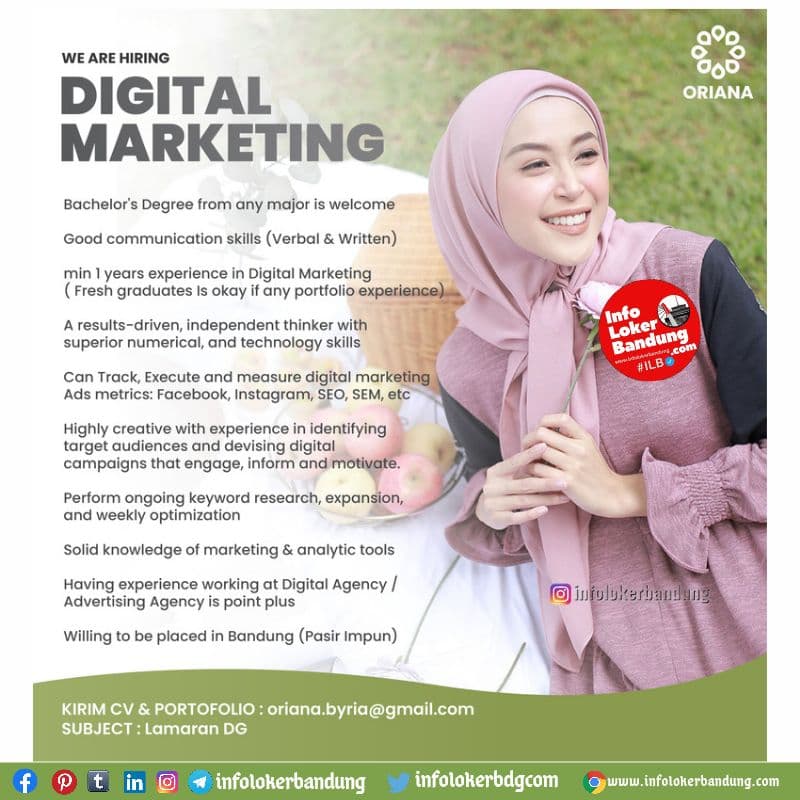Lowongan Kerja Digital Marketing Oriana Boutique Bandung Juni 2021