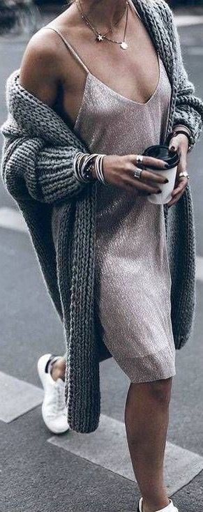 how to style a knit cardi : dress + sneakers