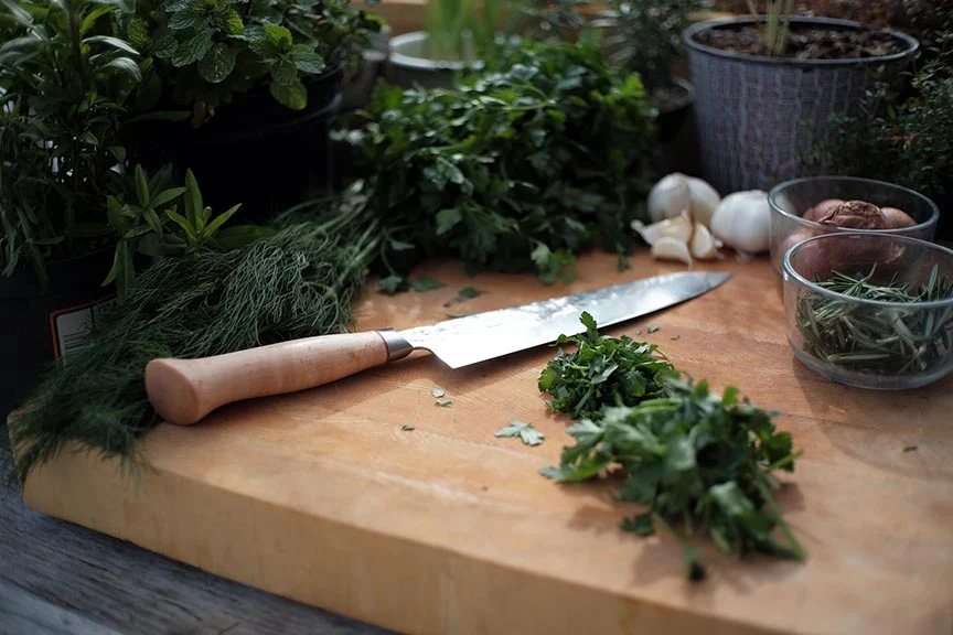 Kitchen Knife with herbs