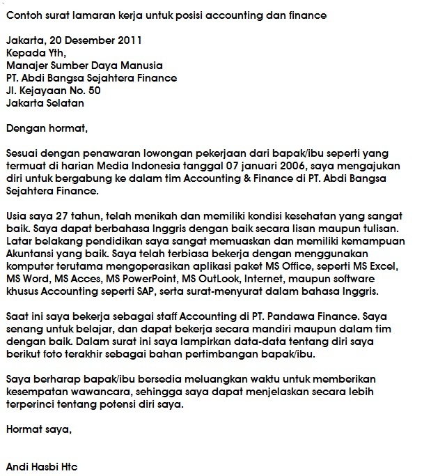 Contoh Surat Lamaran Kerja Terbaru Paling Lengkap 2012 