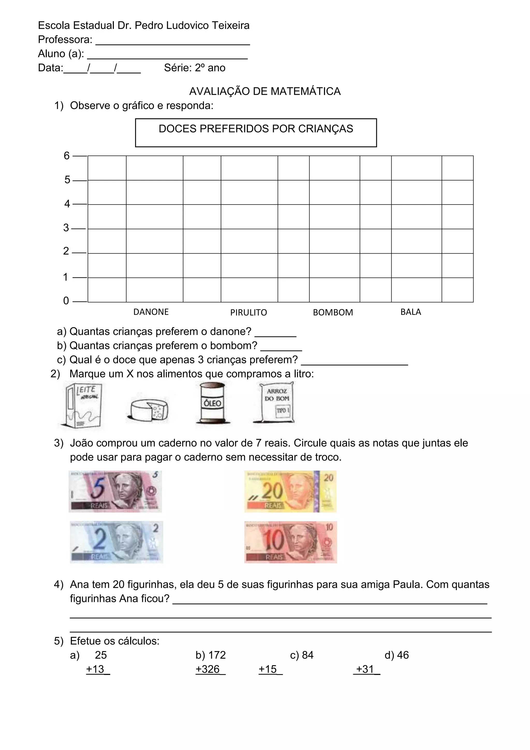 AVALIAÇÃO DE MATEMÁTICA 2º ANO - 4º BIMESTRE - ENSINO FUNDAMENTAL