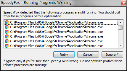 SpeedyFox - Running Programs Warning