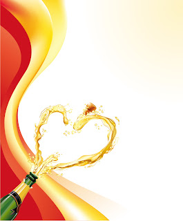 シャンパン ボトルのハート型飛沫 heart-shaped splash of champagne bottles イラスト素材