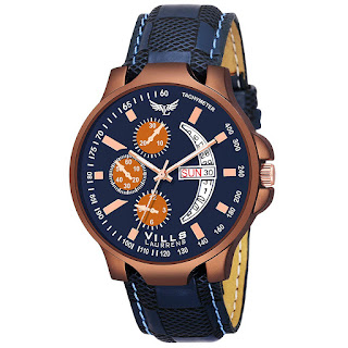 Vills Laurrens VL-1155 Attractive Blue Day and Date Essentials Watch for Men and Boys